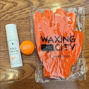 Waxing The City bundle exfoliating gloves pre wax serum and lip moisturizer NWT